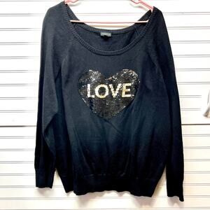 Torrid Crewneck Cotton Sweater with Heart Sequence LOVE Graphic on Front Size 2